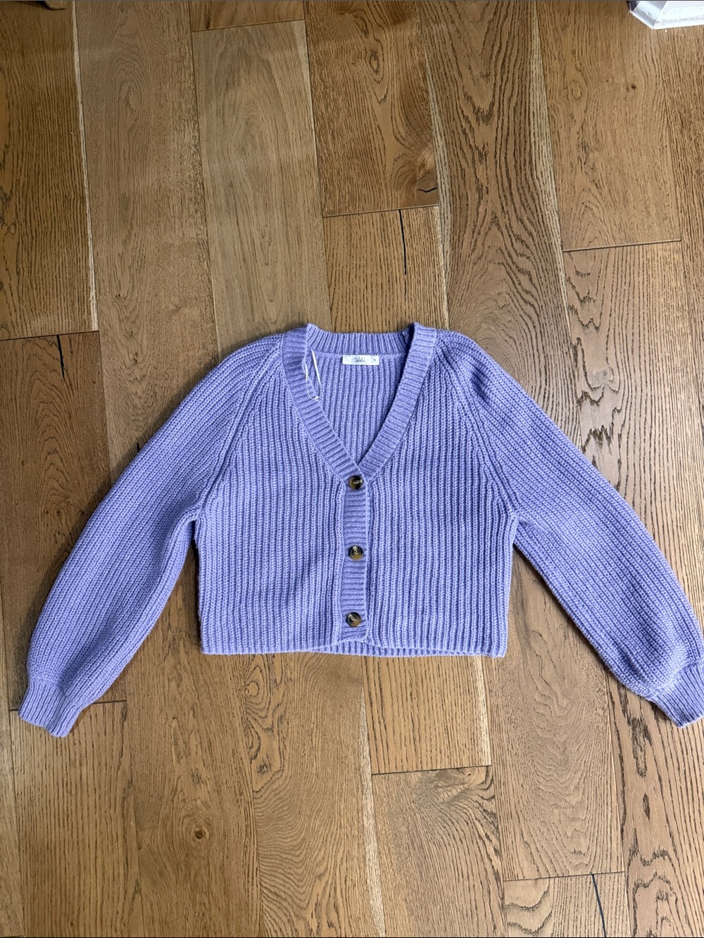 Cropped Lavender V-Neck Button Cardigan Sweater